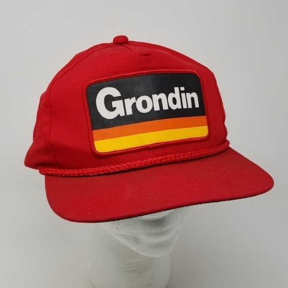 Vintage Grondin Snapback Trucker Hat Rope Patch Mesh Maine Construction Red - Picture 2 of 13